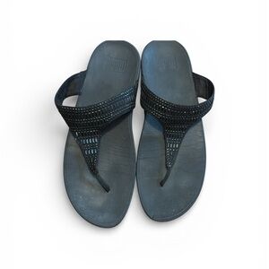 Fitflop Black Studded Thong Skinny Wedge Sparkling Sandals Woman's‎  Sz11